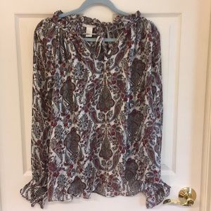 H&M red paisley blouse